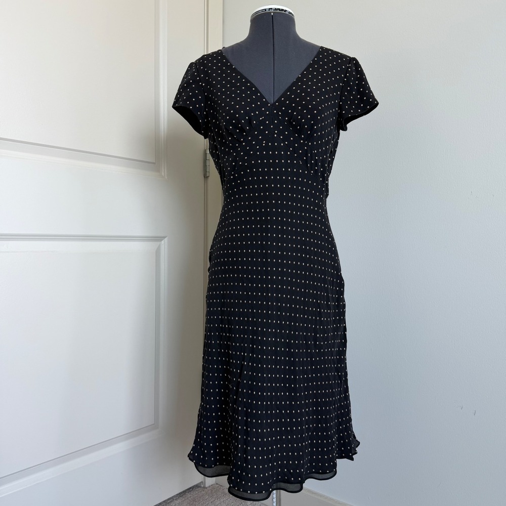 Vintage 90s Silk Polka Dot Plunge Midi Dress